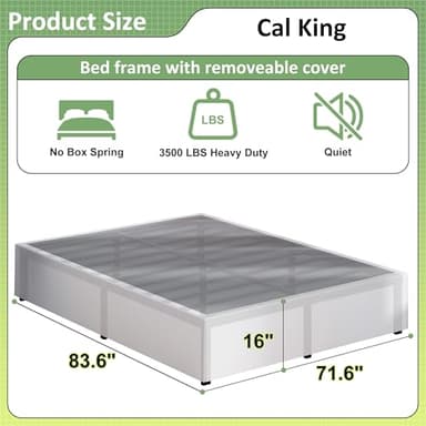 Upcanso 16 Inch Cal King Bed Frame with White Skirt Cover, Metal California King Bed Frames with Storage, No Box Spring Needed, Heavy Duty, Easy Assembly, Noise Free, Mattress Foundation - Image 2
