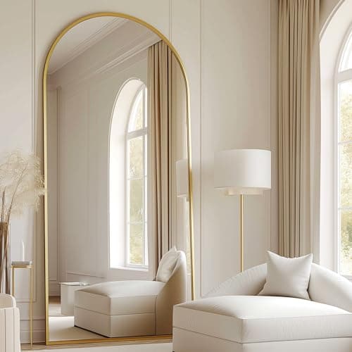 Prywot Arched Full Length Mirror, 70"x26" Free Standing Floor Mirror, Modern Full Body Mirrors with Stand, Wall Mirrors with Aluminum Alloy Frame for Bedroom,Living Room, Gold - Image 1