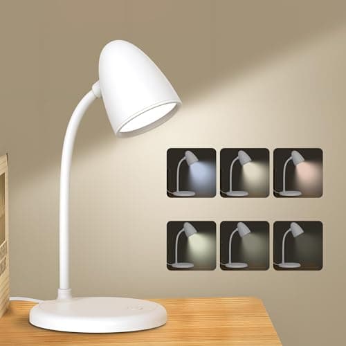 Desk Lamp for Home Office,3 Light Colors,Flexible Gooseneck Table Lamp,Dimmable Reading Light for Bedside Small Desk Lamp for College Dorm Room,Bedroom Desk Light White - Image 1