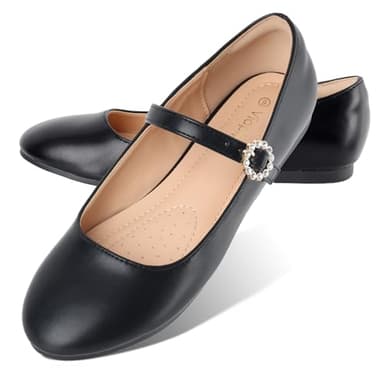 Viapipa Womens Mary Jane Shoes Comfortable Strap Flats Dressy Casual Ballet Flats Shoes Floral Buckle Round Toe Black Flats Shoes for Women MatteBlack Size8 - Image 5