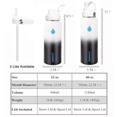 SENDESTAR Water Bottle 32oz Double Wall Vacuum Insulated Leak Proof Stainless Steel Sports Water Bottle—Wide Mouth with New Flex Straw Lid & Spout Lid (Day&Night) - Image 4