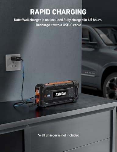 AstroAI S8 Ultra 4000A Jump Starter, 24000mAh Car Starter(All Gas, Up to 12L Diesel Engine), 12V Auto Battery Booster Pack, Jump Box with USB Quick Charge and DC/Type C Port, LED Light, Jumper Cable - Image 8