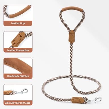 Mile High Life | Premium Leather Dog Leash | Strong Rope Leash | Leather Handle | Zinc Alloy Strong Clasp | Small Medium Large Dogs | 4/5/6 Feet(Brown, 72 Inch (Pack of 1)) - Image 4