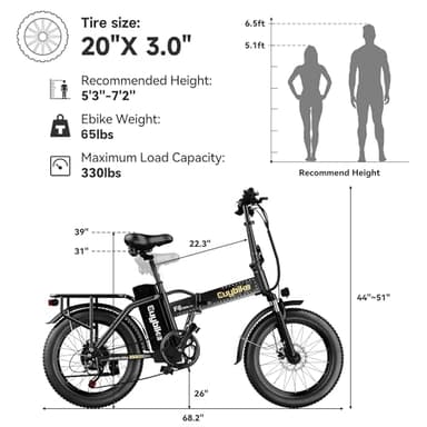 Kebiko 1000W Folding Electric Bike,48V 20AH Removable Battery E Bike,30+MPH,80 Miles Max Range Electric Bike for Adults,20" Fat Tire Foldable ebike,Adult Electric Bicycle for Commute Beach Snow - Image 7