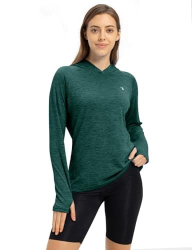 TBMPOY Womens UPF 50+ Sun Protection Hoodie Shirt Long Sleeve Fishing Hiking Outdoor UV Shirt Lightweight Blackish Green L - Image 5