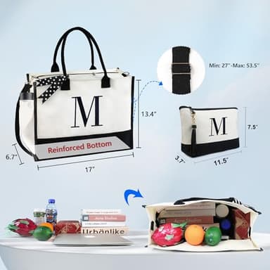BeeGreen Gifts for Coworkers Mom Personalized Tote Bag Initial Canvas Tote Monogram Embroidery for Teacher Bag Unique Gift Basket for Office Coworker Hostess Sister Friend G - Image 2