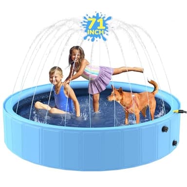 Bilibara 71'' Foldable Dog Pool, Sprinkler Pool for Kids, Non-Slip Dog Swimming Kids Pools, Heavy Duty Dogs Splash Pad Pools for Large Dogs, Hard Plastic Kiddie Pad for Backyard - Image 1