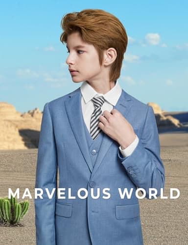 Marvelous World Boys Suits Blue Gray Slim Fit Size 8 Formal Suits for Kids Toddler Tuxedos Dresswear Ring Bearer Outfit Boys' Wedding Suits Set Dress Clothes Teen Youth 5-Piece Adjustable Waist - Image 4