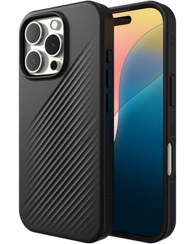 ZAGG Luxe Snap Case for iPhone 16 Pro - MagSafe Wireless Charging, 10ft Drop Protection, Eco-Friendly, Graphene Reinforced, Ripple Design, Black - Image 1
