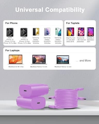 Type C Charger Fast Charging for iPhone 17 16 15, 2Pack [10FT&6FT] Long USB C Cable with 25W Phone Super Fast Charger Block Compatible with Galaxy S25/S24/Plus/Ultra,iPhone 15/16/17/Air/Plus/Pro Max - Image 5