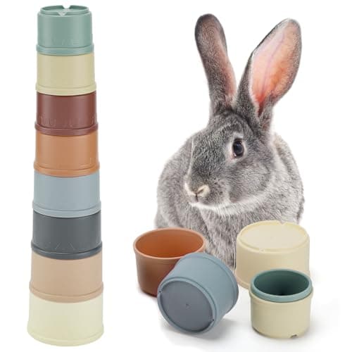 MEWTOGO 8 Pcs Stacking Cups for Bunny - Multi-Colored Reusable Rabbits Bunny Toys of Different Sizes, Safe Plastic Nesting Toys for Guinea Pig Hamster Gifts Hiding Food and Playing - Image 1