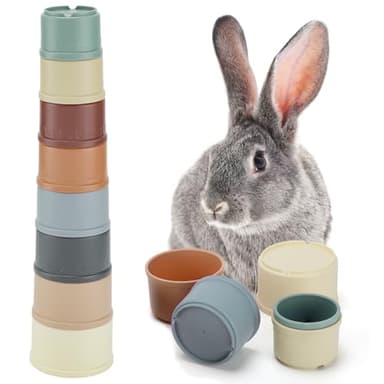 MEWTOGO 8 Pcs Stacking Cups for Bunny - Multi-Colored Reusable Rabbits Bunny Toys of Different Sizes, Safe Plastic Nesting Toys for Guinea Pig Hamster Gifts Hiding Food and Playing - Image 1