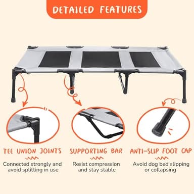PRAISUN XXL Outdoor Dog Bed, Elevated Dog Bed with Durable Oxford Fabric, Textilene Mesh, Metal Frame for Indoors, Outdoors, Lawn, Sliver Grey - Image 8