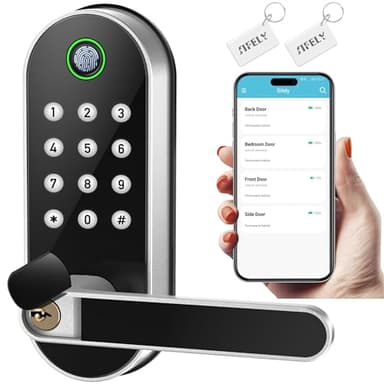 Keyless Entry Fingerprint Smart Lock with Handle & Keypad: Sifely Biometric Digital Electronic Lock with Code, Electric Deadbolt Door Knob for Front, Interior, Exterior & Bedroom Doors (Silver) - Image 1