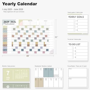 Ospelelf 2025 Wall Calendar Large 32'' x 48'' Dry Erase Laminated Calendar for Wall, 12 Month Big Family Calendar, Use July 2025 - June 2026 (Morandi) - Image 3