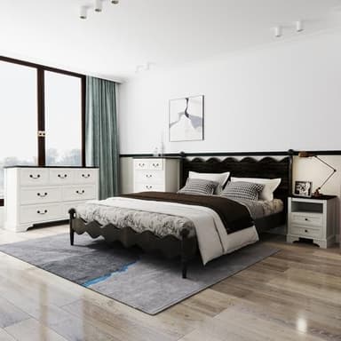 CATMIX Farmhouse Bedroom Set, 3 Pieces Bedroom Furniture Set, Rustic Wood 6 Drawer Dresser and Nightstands, Chest of Drawers Wide Storage Organizer Cabinet for Bedroom - Image 2