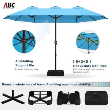 ABCCANOPY 15FT Patio Umbrella with Base, Outdoor Double-Sided Rectangle Umbrella Bonus Latch, Wights for Poolside, Lawn, Backyard (Turquoise) - Image 3
