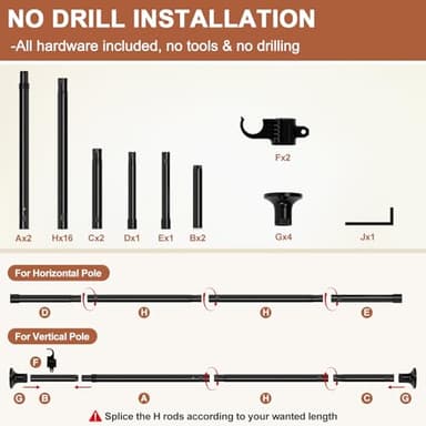 Room Divider, No Drilling Curtain Rod Wall Divider for Space Partition, Adjustable 4-10ft(H) 28-70inch(W) Heavy Duty Floor to Ceiling Tension Rod Dividers Temporary Privacy Separator Window Rods Black - Image 4
