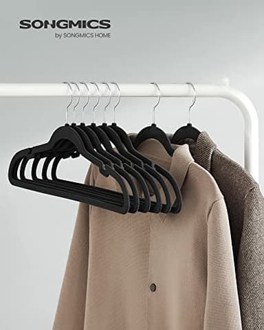 SONGMICS Velvet Hangers 50 Pack, Non-Slip Clothes Hangers, Suit Hangers with Shoulder Notches, Pants Bar, 360° Swivel Hook, Space-Saving, for Closet, Ink Black UCRF029B05 - Image 2