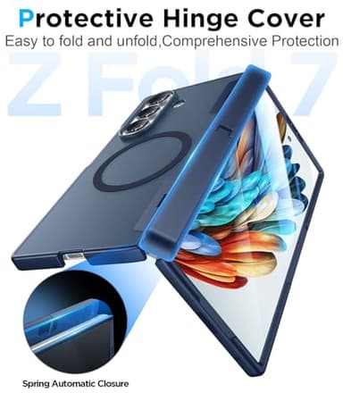 Temdan Magnetic for Samsung Galaxy Z Fold 7 Case,[Compatible with MagSafe][Built-in HD Screen Protector&Invisible Kickstand][Hinge Protection]Translucent Matte Shockproof Phone Case for Z Fold 7,Blue - Image 7