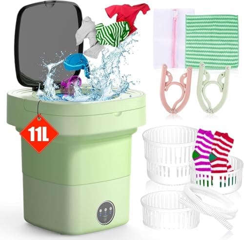 Portable Washing Machine, 11L Mini Washing Machine with 3 Cleaning Modes, Suitable for Baby Clothes, Underwear, Socks, Folding Design Suitable for Apartments, Camping & Travel - Image 1