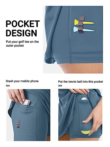 Women Tennis Golf Dress with Built-in Shorts and Bra-Workout Athletic Activewear for Exercise Blue - Image 5