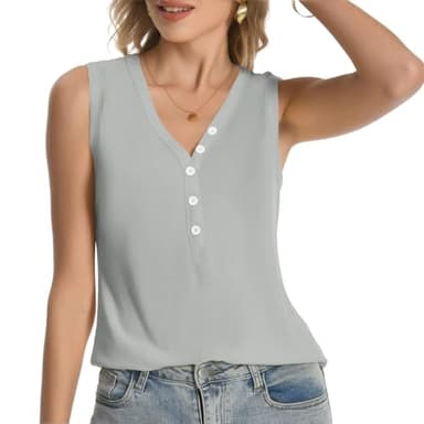 Chuhee Womens Sexy V Neck Tank Tops Sleeveless Button Henley Shirts Button Ribbed Cami Top Blouses Going Out T Shirt Grey XL - Image 1