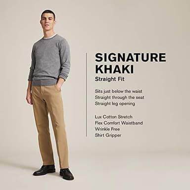 Dockers Men's Straight Fit Signature Lux Cotton Stretch Khaki Pant - Creased, Black, 38W x 32L - Image 4