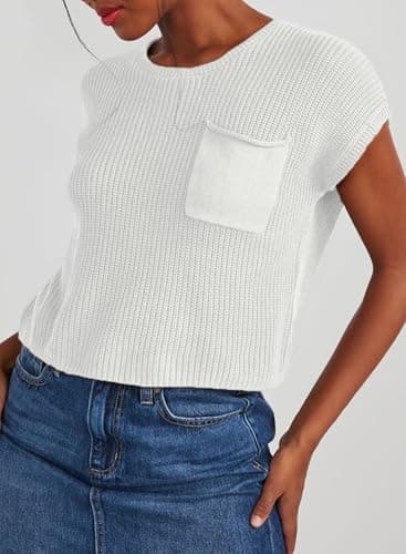 Dokotoo Womens Ladies Cap Sleeve Tunic Tops and Blouses for Women Sweaters Oversized Casual Summer Loose Fitting Short Sleeve Sweater Trendy Shirts Solid T-Shirts White X-Large - Image 4