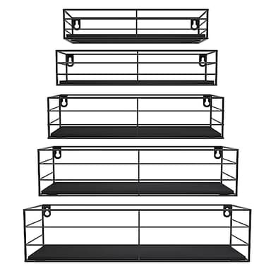 CRUGLA Floating Shelves Wall Mounted Set of 5, Black Hanging Storage Wall Shelf for Bathroom, Kitchen, Bedroom, Living Room Home Decor - Image 1