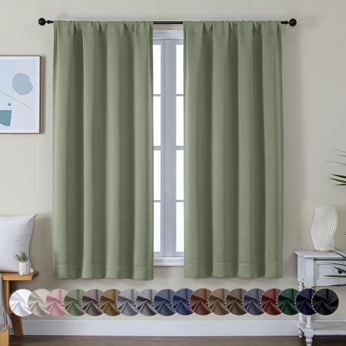 Simplebrand Ava Sage Green Blackout Curtains for Bedroom 63 Inch Length 2 Panels Set, Solid Thermal Insulated Energy Saving Rod Pocket Window Treatment Curtains Blackout Drapes, W40 x L63 Inch, Sage - Image 1