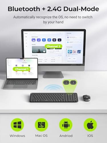 seenda Bluetooth Keyboard and Mouse for iPad, Multi-Device Bluetooth + 2.4G Wireless Keyboard Mouse with Tablet Holder for MacBook/Windows Computer, iOS/Andriod Tablet Phone, Black - Image 2