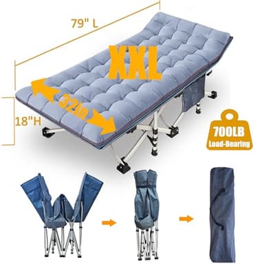 NESDCC 79" L x 32" W x 18" H Oversize XXL Camping Cot with Comfortable Mattress for Adults Extra Wide Cots for Sleeping Folding Cot Camping Bed Heavy Duty with Carry Bag for Home Office Outdoor - Image 2