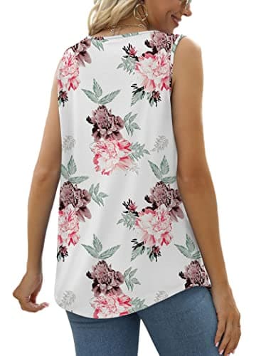 Summer Tops for Women Casual Elegant Sleeveless Blouses Womens Tank Tops Floral White S - Image 4