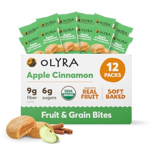 Olyra Apple Cinnamon - Organic Soft Baked Fruit Bars - High Fiber - Healthy Breakfast Snack with Real Fruit Filling - Healthy Snacks for Adults - Office & School Kids Snack - Pack of 12 - Image 1