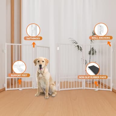 SNUOWU Full Metal Freestanding Dog Gate with Door, 32''Height Foldable Pet Dog Fence for Indoor & Outdoor, 4 Panels Extra Wide Free Standing TallDog Gates for Doorways,House,Stairs,Porch,Deck,Yard - Image 5