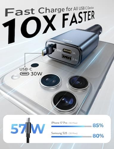 LISEN for Car Charger USB C Fast Charge fit iPhone 17 Pro Max Air, [Ultra-Mini, 60% Less Space] 57W Type C Retractable Car Phone Charger Adapter for iPhone 16e 16 15 Samsung S25 S24 Pixel Android - Image 3