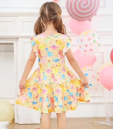 Kimoda Toddler Dinosaur Summer Dress for Girls 2t A-Line Tiered Swing Dresses Yellow Dress for Girl 3t - Image 5