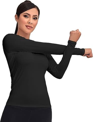 TELALEO 4 Pack Women's Compression Shirt Long Sleeve Performance Workout Baselayer Athletic Top Sports Gear-Black/Grey/White/Blue Large/02 - Image 2