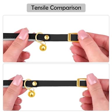 OOPSDOGGY Rolled Leather Cat Collar with Bell - Reflective Kitten Collar with Safety Elastic Strap - Adjustable Small Pet Collars for Boy Girl Cats (Black) - Image 6