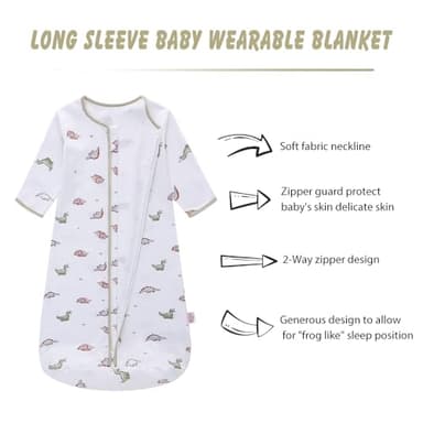 amo nenes Baby Sleep Sack 6-12 Months Long Sleeve Wearable Blanket 0.5 Tog, 2 Pack 100% Cotton Infant Sleeping Sack 2-Way Zipper Sleep Sack, Dinosaurs(Medium) - Image 6