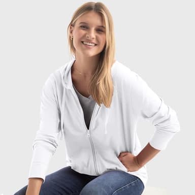 Hanes Womens Slub Knit Full-zip Hoodie, Textured Cotton Zip-up T-shirt For Fashion-hoodies, White, Large US - Image 7