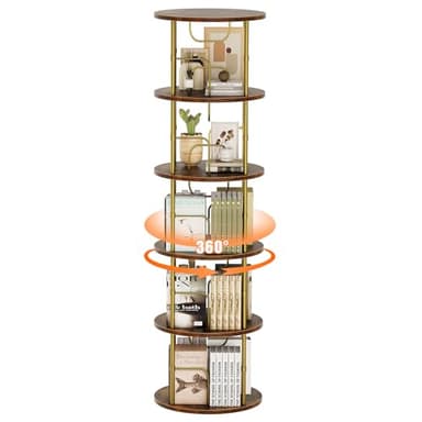 ALLSTAND 5 Tier Rotating Bookshelf, 360 ° Display Stackable Spinning Bookshelf Tower, Narrow Space Saving Tall Floor Standing Swivel Bookcase Corner Storage Organizer for Bedroom, Living Room, Gold - Image 8