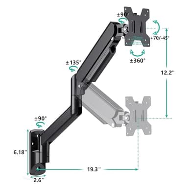 WALI Computer Monitor Wall Mount for 17 to 32 Inch Screens, Single Monitors Mount Holds up to 22lbs, Fully Adjustable Gas Spring Wall Mount Monitor Arm, 75x75/100x100mm VESA Mount (GSWM001), Black - Image 7