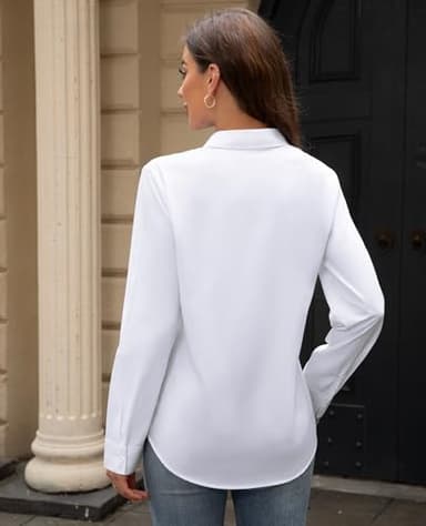 siliteelon Button Down Shirt Women White Collared Stain Shield Dress Shirts Wrinkle Free Long Sleeve Business Button Up Shirt Stretch Fitted Solid Casual Work Blouse - Image 2