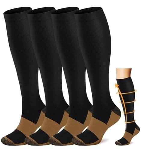 ACTINPUT Copper Compression Socks Men Women Circulation 4 Pairs-Best Support for Nurses,Running,Cycling(Black, Large/X-Large) - Image 1