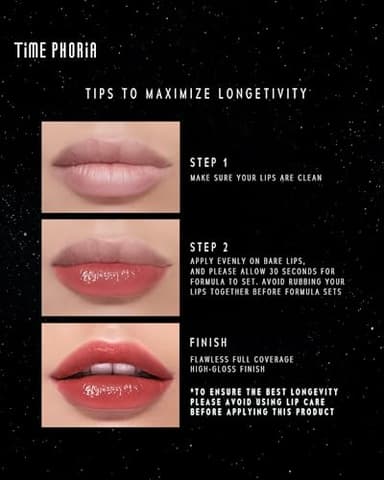 TIMEPHORIA STELLAR DUST LIP STAIN-Long Lasting, Waterproof and Transferproof Lip Tint, Glossy Finish Lip Gloss, Lightweight Lipstick, High Coverage, Vivid Color (07 QUANTA) - Image 7