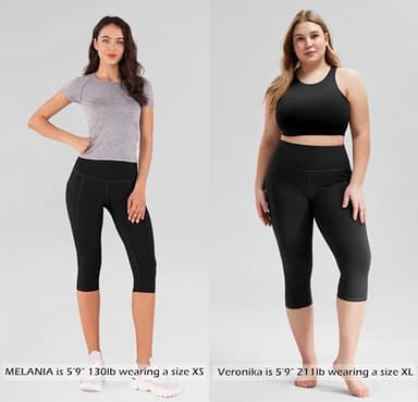 ODODOS Women's High Waisted Yoga Capris with Pockets,Tummy Control Non See Through Workout Sports Running Capri Leggings, Black,Medium - Image 4