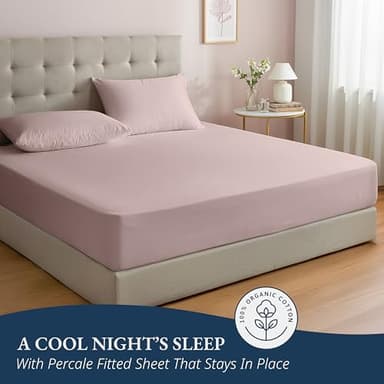 LANE LINEN 100% Organic Cotton Twin Fitted Sheets, 2-Piece Set (1 Fitted Sheet, 1 Pillowcase), Percale Weave, Cotton Sheet, Soft, Breathable, Fits Mattress Upto 15' Deep - Sepia Rose (No Flat Sheet) - Image 5