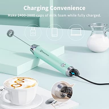 Maestri House Rechargeable Milk Frother with Stand, LunaFro Handheld Electric Foam Maker Waterproof Detachable Stainless Steel Whisk Drink Mixer Foamer for Lattes, Cappuccino - Image 3